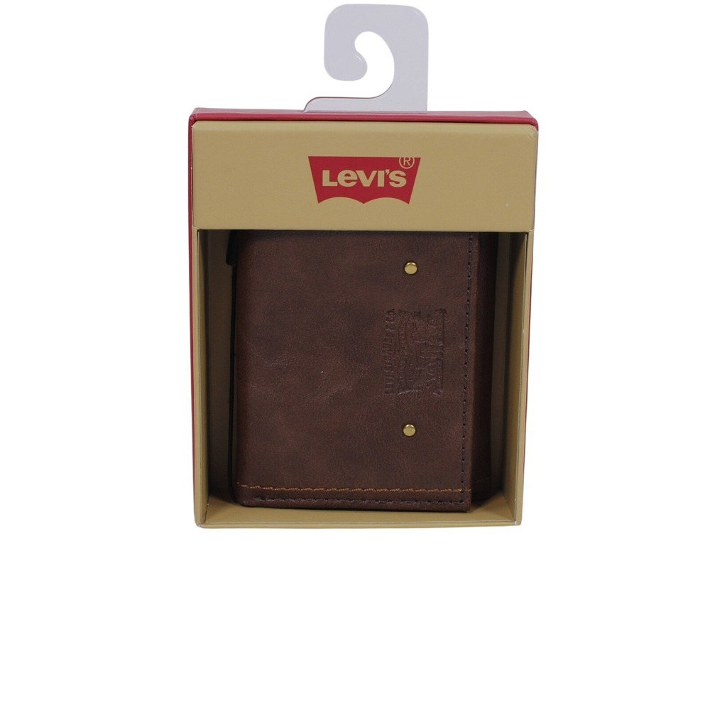 Levi's Men's Trifold Wallet Brown Two-Tone Rivet Details NIB